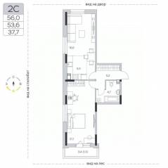 ЖК «Пироговская Ривьера», планировка 1-комнатной квартиры, 53.60 м²