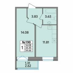ЖК «Рождественский квартал», планировка 1-комнатной квартиры, 34.66 м²