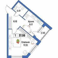 ЖК «Урбанист», планировка 1-комнатной квартиры, 37.06 м²