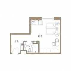 Апарт-комплекс «VIDI», планировка студии, 34.10 м²