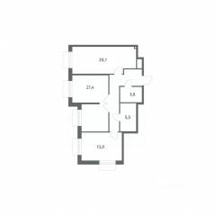 ЖК «Парусная 1», планировка 2-комнатной квартиры, 75.90 м²