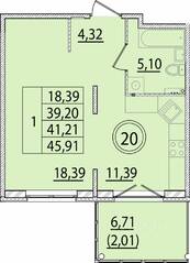 МЖК «Образцовый квартал 15», планировка 1-комнатной квартиры, 39.20 м²