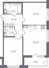 ЖК «Б15», планировка 2-комнатной квартиры, 62.73 м²
