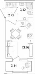 ЖК «Гранат», планировка студии, 21.33 м²