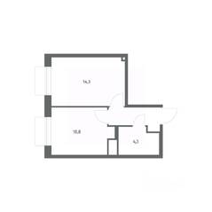 ЖК «Парусная 1», планировка 1-комнатной квартиры, 33.50 м²