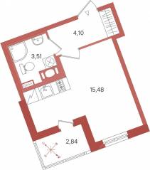 ЖК «Патио», планировка студии, 24.51 м²