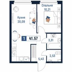 ЖК «Максималист», планировка 1-комнатной квартиры, 41.57 м²