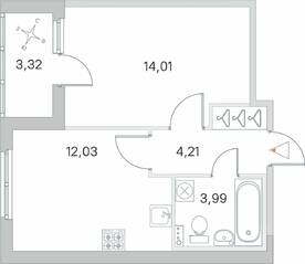 МЖК «Любоград», планировка 1-комнатной квартиры, 35.90 м²