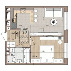 ЖК «Гранд Комфорт», планировка 1-комнатной квартиры, 38.80 м²