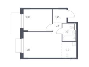 ЖК «Новое Внуково», планировка 1-комнатной квартиры, 40.80 м²