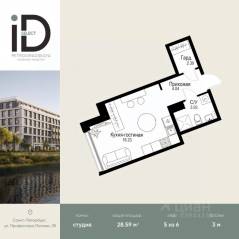 ЖК «ID Petrogradskaya», планировка студии, 28.59 м²