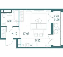 ЖК «Одинбург», планировка студии, 34.63 м²