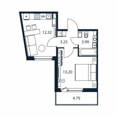 ЖК «Полис ЛАВрики», планировка 1-комнатной квартиры, 32.40 м²