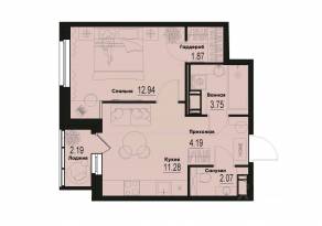 ЖК «ID Murino III», планировка 1-комнатной квартиры, 37.19 м²