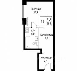 Апарт-комплекс «Aist Residence», планировка студии, 29.50 м²