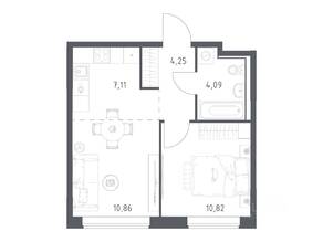 ЖК «Прибрежный Парк», планировка 1-комнатной квартиры, 37.13 м²
