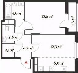 ЖК Миниполис «Восемь кленов», планировка 2-комнатной квартиры, 47.10 м²