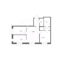 ЖК «Парусная 1», планировка 3-комнатной квартиры, 71.70 м²