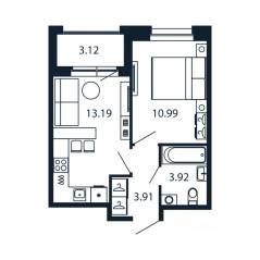 ЖК «Полис Новоселье», планировка 1-комнатной квартиры, 33.57 м²