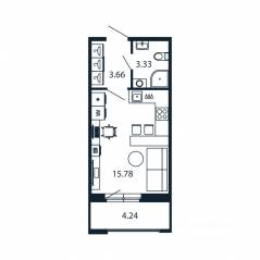 ЖК «Полис Новоселье», планировка студии, 24.89 м²