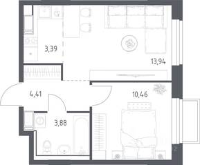 ЖК «Томилино Парк», планировка 1-комнатной квартиры, 36.08 м²