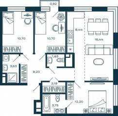 ЖК «М_5», планировка 3-комнатной квартиры, 79.36 м²