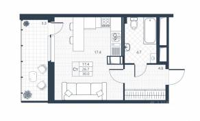 ЖК «Ново-Антропшино», планировка студии, 26.70 м²