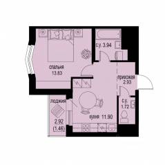 ЖК «ID Murino III», планировка 1-комнатной квартиры, 35.78 м²