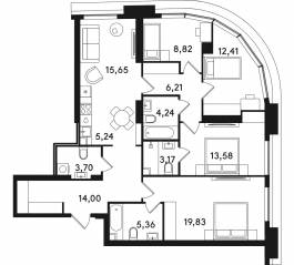 ЖК «Solos», планировка 4-комнатной квартиры, 112.21 м²