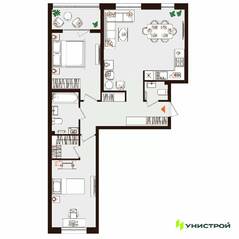 МЖК «Лисино», планировка 2-комнатной квартиры, 74.52 м²