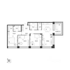 ЖК «Жилой квартал Shagal», планировка 3-комнатной квартиры, 97.30 м²