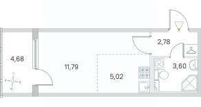 МЖК «Любоград», планировка студии, 24.59 м²