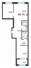 ЖК «ЛДМ», планировка 3-комнатной квартиры, 85.70 м²