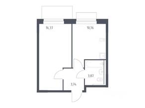 ЖК «Новое Внуково», планировка 1-комнатной квартиры, 34.74 м²