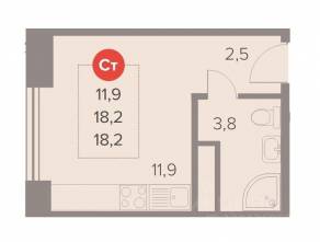 ЖК «Отлично», планировка студии, 18.20 м²