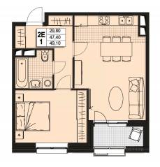 ЖК «Атлантис», планировка 2-комнатной квартиры, 47.10 м²