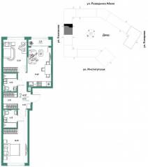 ЖК «Страна.Парковая», планировка 2-комнатной квартиры, 63.37 м²