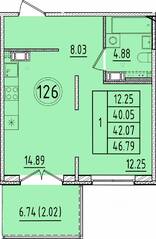 МЖК «Образцовый квартал 17», планировка 1-комнатной квартиры, 40.05 м²
