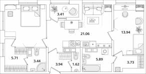 ЖК «БелАрт», планировка 2-комнатной квартиры, 76.10 м²