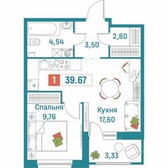 ЖК «Графика», планировка 1-комнатной квартиры, 39.67 м²