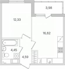 ЖК «Ясно. Янино», планировка 1-комнатной квартиры, 39.99 м²