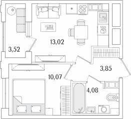 ЖК «Гранат», планировка 1-комнатной квартиры, 32.78 м²