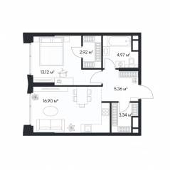 ЖК «1-й Нагатинский», планировка 1-комнатной квартиры, 46.61 м²
