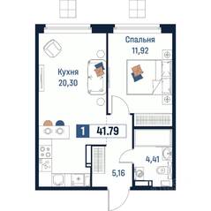 ЖК «Максималист», планировка 1-комнатной квартиры, 41.79 м²