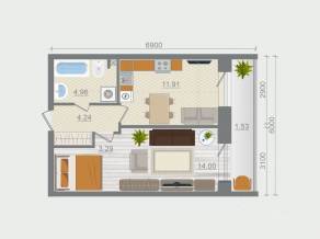 ЖК «Эко-квартал Гармония», планировка 1-комнатной квартиры, 39.93 м²