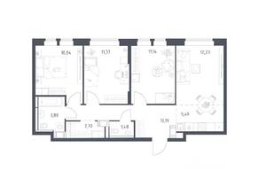 ЖК «Большое Путилково», планировка 3-комнатной квартиры, 69.32 м²