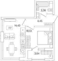 ЖК «Гранат», планировка 1-комнатной квартиры, 34.19 м²