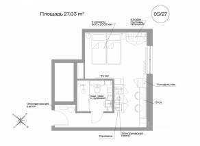 Апарт-комплекс «Well Московский», планировка 1-комнатной квартиры, 27.03 м²