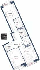 ЖК «Киноквартал», планировка 2-комнатной квартиры, 60.60 м²
