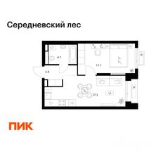 ЖК «Середневский лес», планировка 1-комнатной квартиры, 38.50 м²